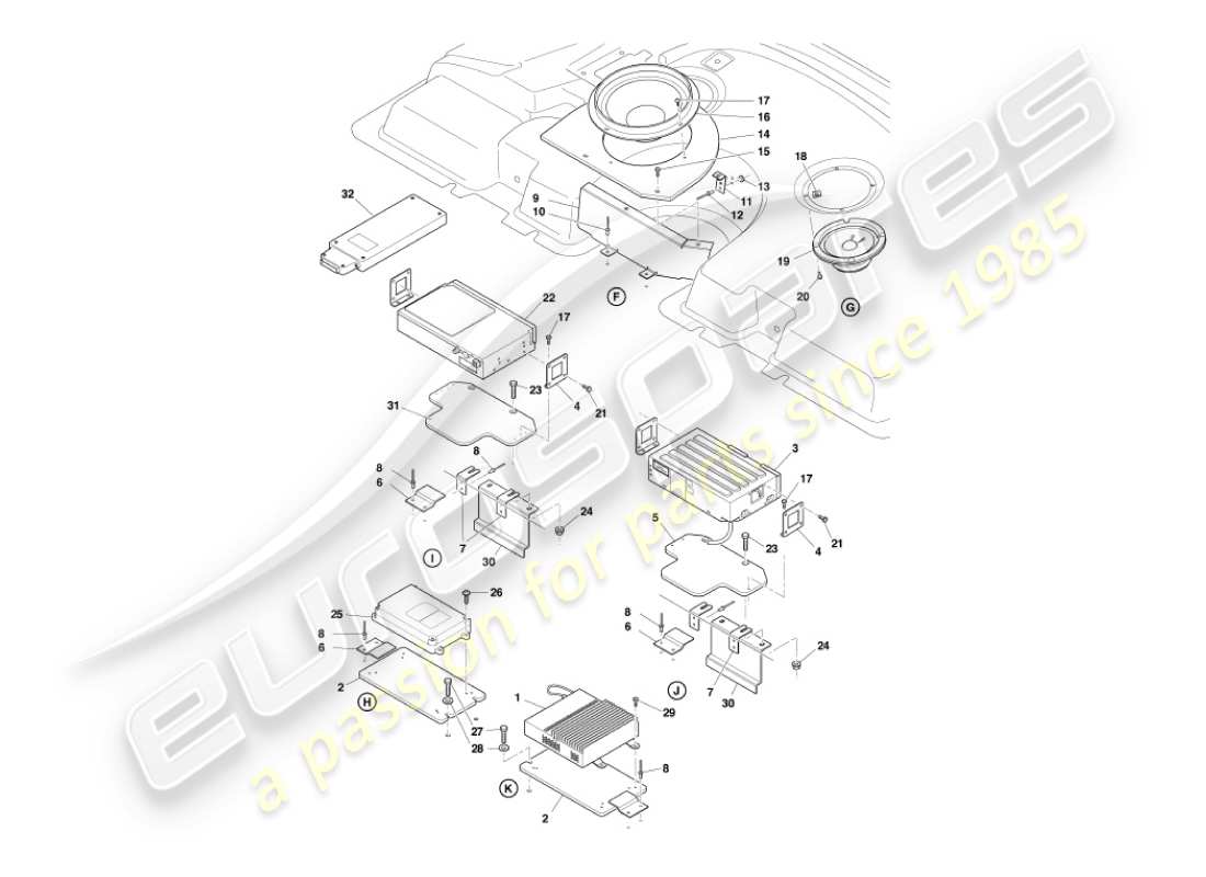 aston martin vanquish (2005) teilediagramm für in-car-entertainment