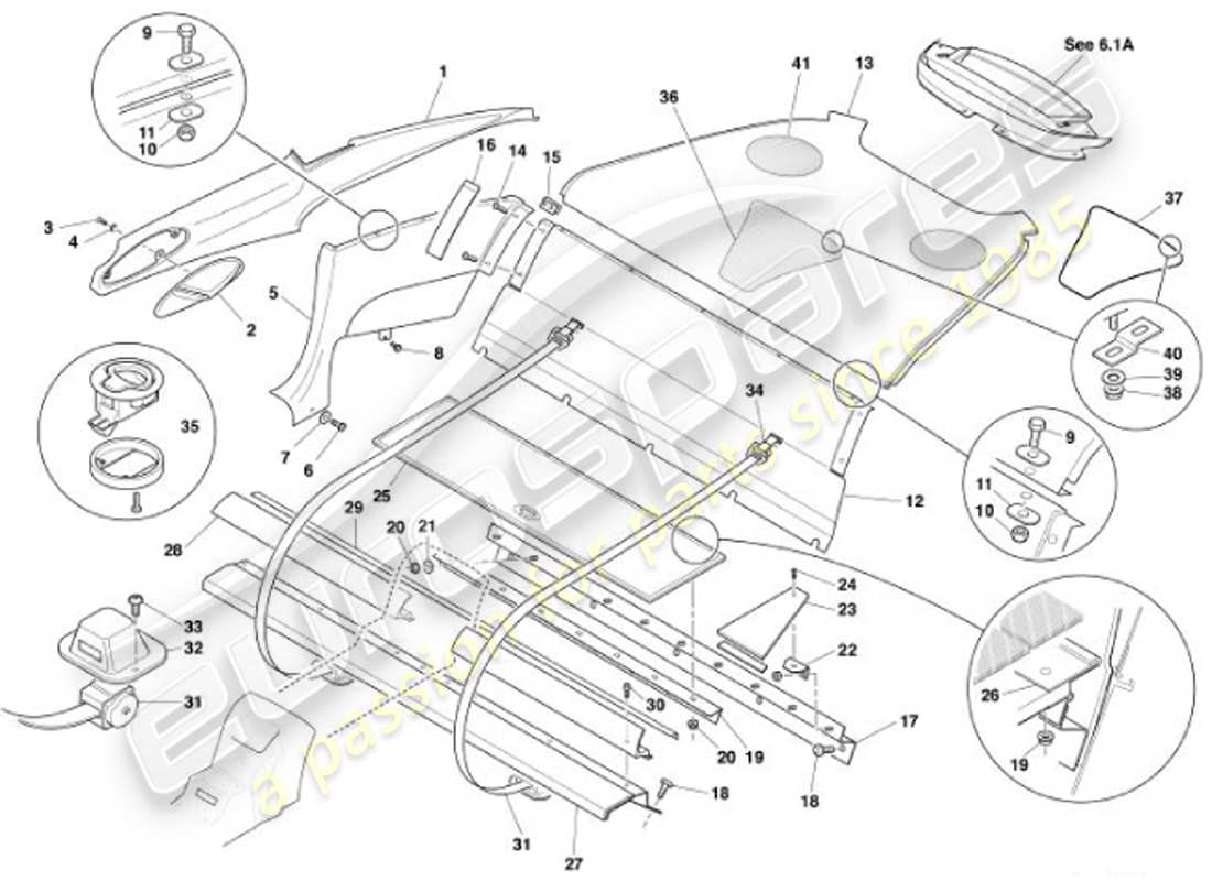 aston martin vanquish (2001) heckverkleidung, 2+0 teilediagramm