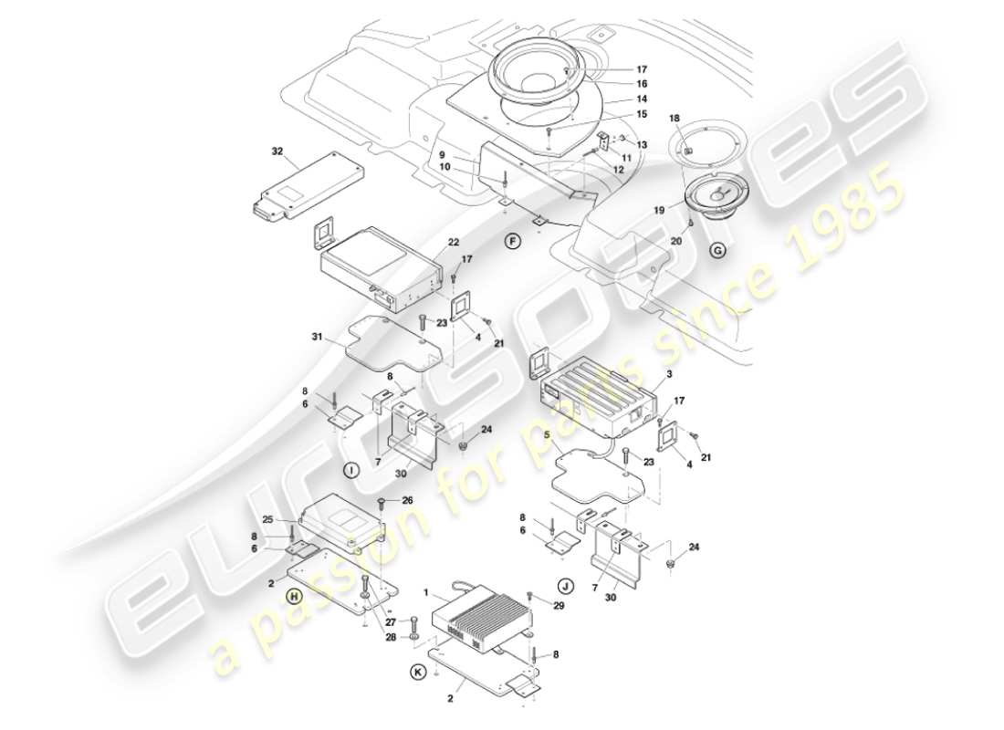 aston martin vanquish (2007) teilediagramm für in-car-entertainment