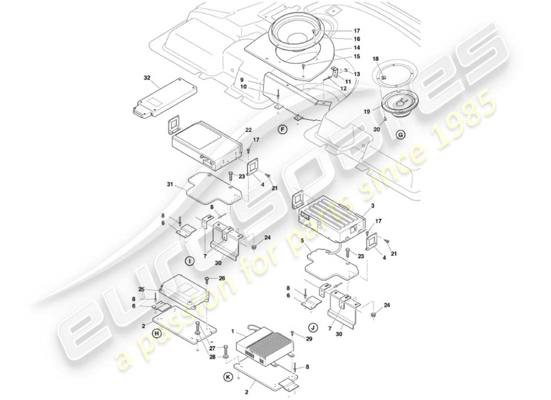 aston martin vanquish (2001) teilediagramm für in-car-entertainment