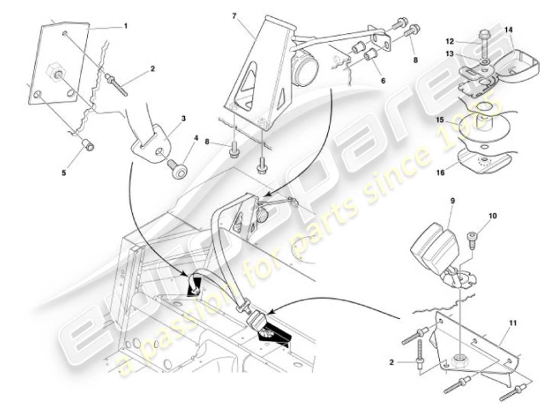 aston martin vanquish (2001) sicherheitsgurte hinten ersatzteildiagramm