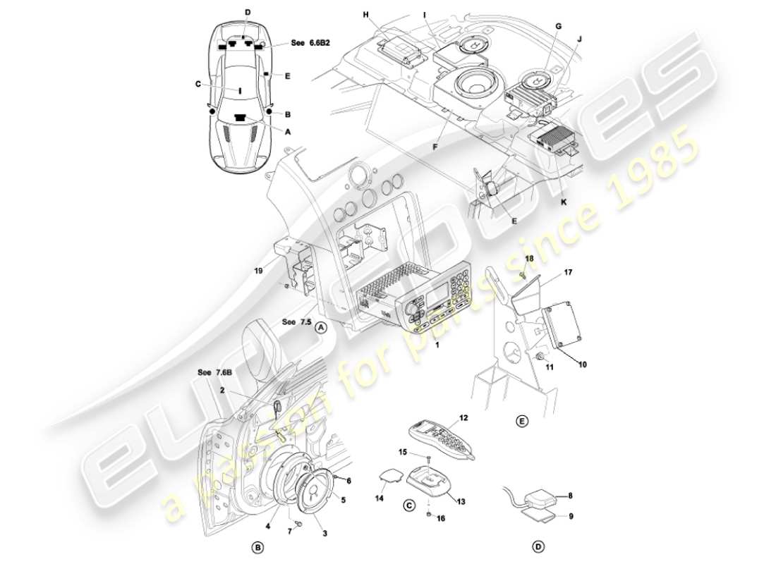 aston martin vanquish (2001) teilediagramm für in-car-entertainment