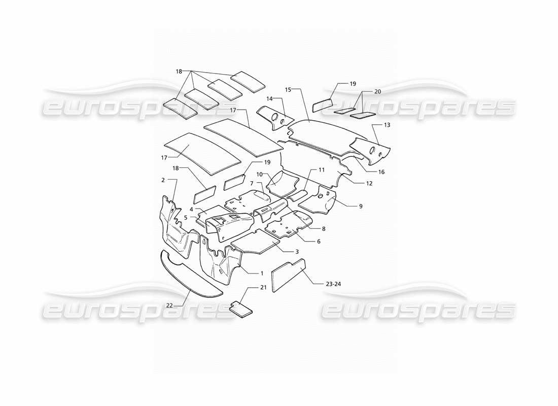 maserati qtp v6 (1996) insulation (rhd) part diagram