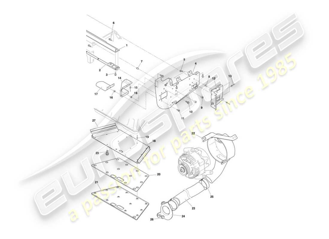 aston martin vanquish (2004) teilediagramm für hitzeabweiser und -schilde