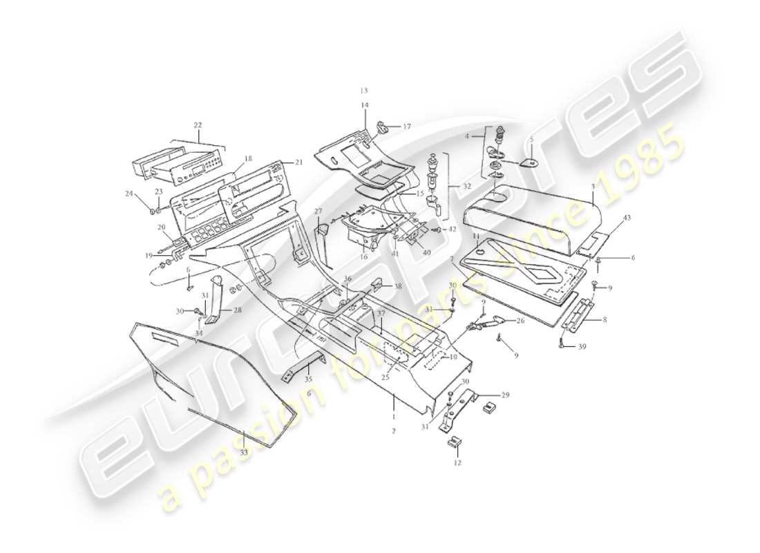 aston martin v8 virage (2000) mittelkonsole, volante-ersatzteildiagramm