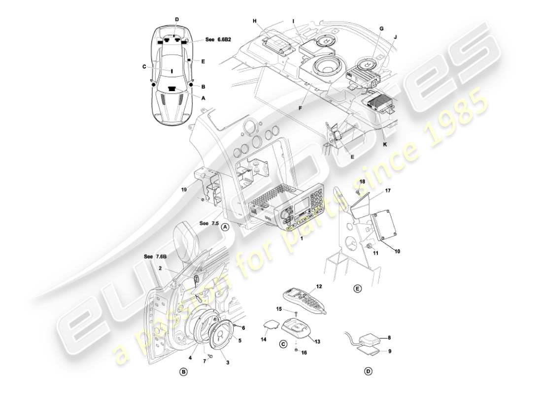 aston martin vanquish (2003) teilediagramm für in-car-entertainment