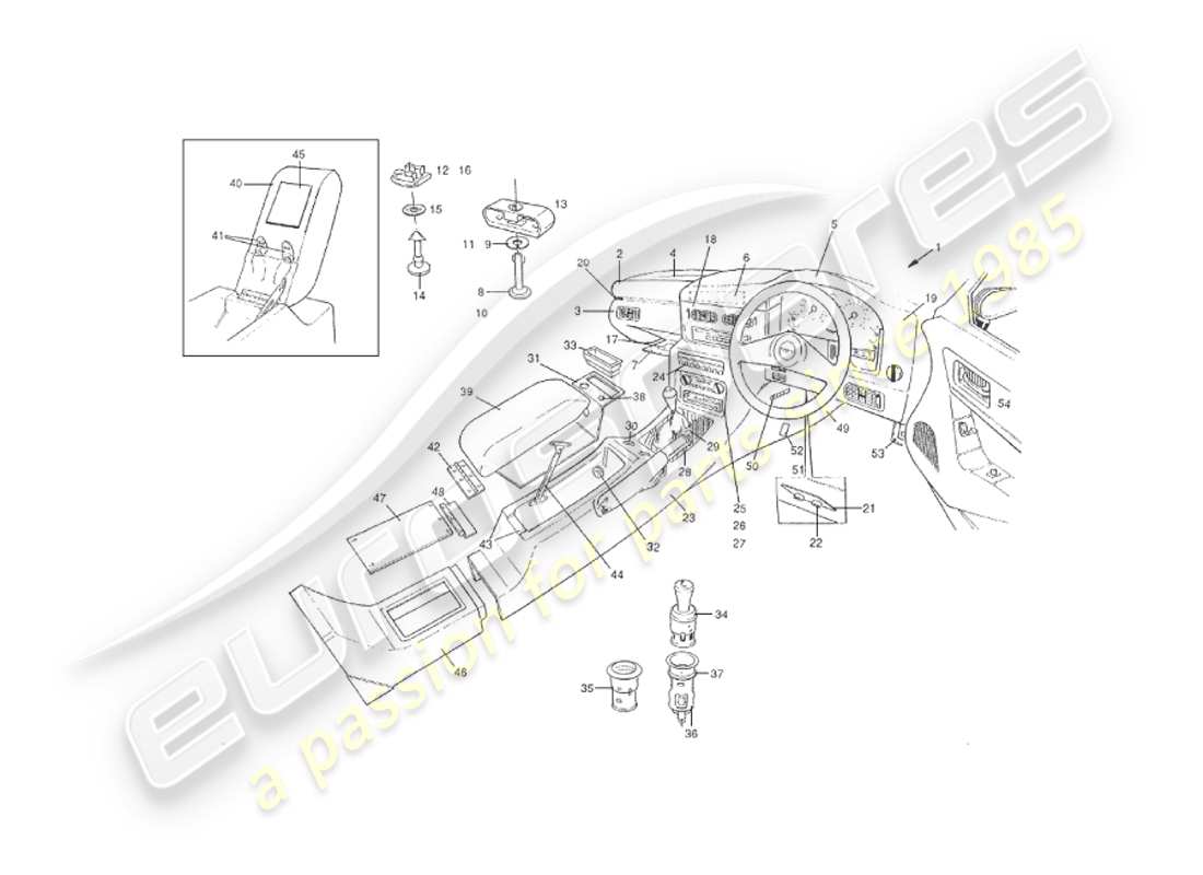 aston martin v8 virage (2000) innenausstattung, limousine, teilediagramm