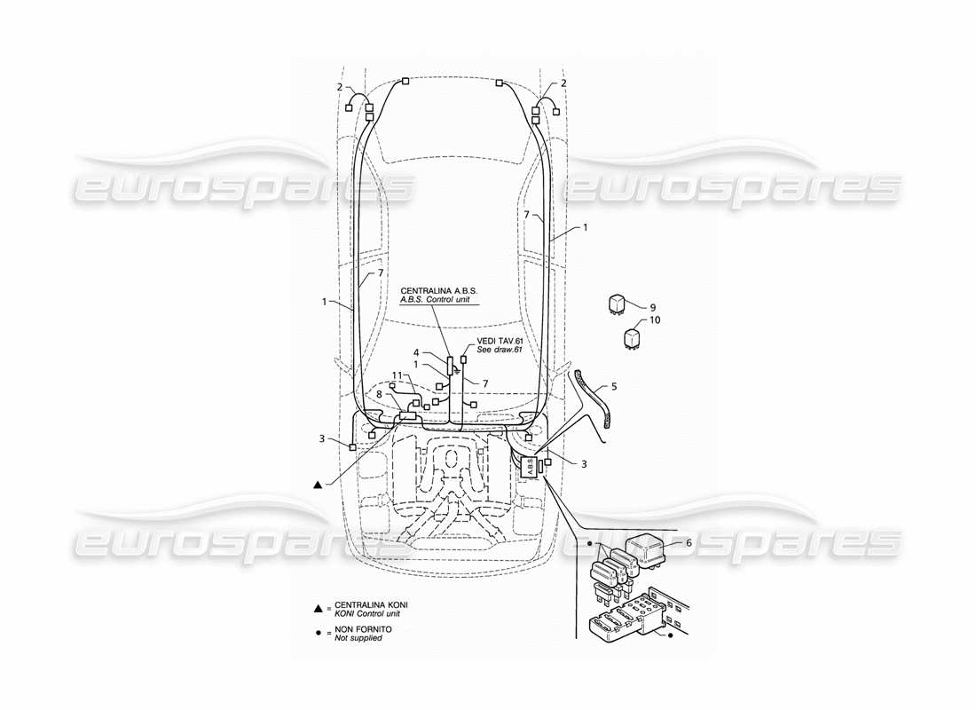 maserati qtp v6 (1996) elektrisches system: abs und „koni“-aufhängung (rhd) - teilediagramm