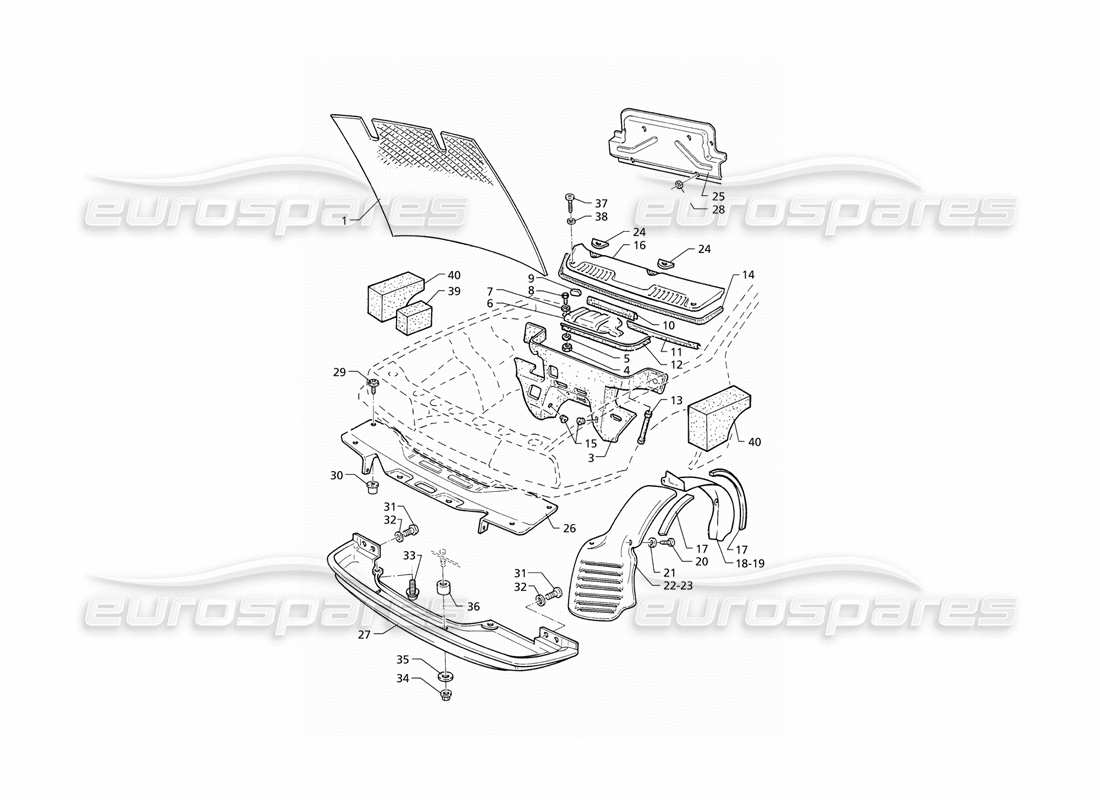 maserati qtp v8 (1998) motorhauben- und motorraumabdeckungen (rhd) teilediagramm