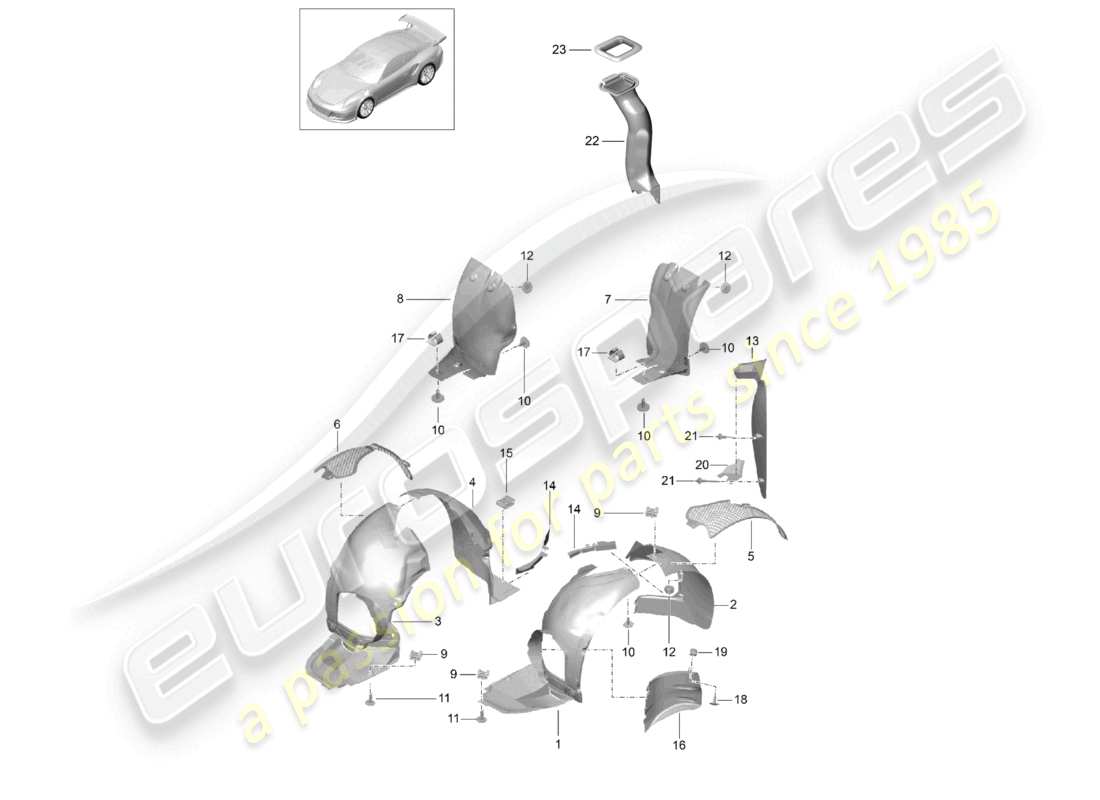 porsche 2021 (991-2 r/gt3/rs) radhausverkleidungen teilediagramm