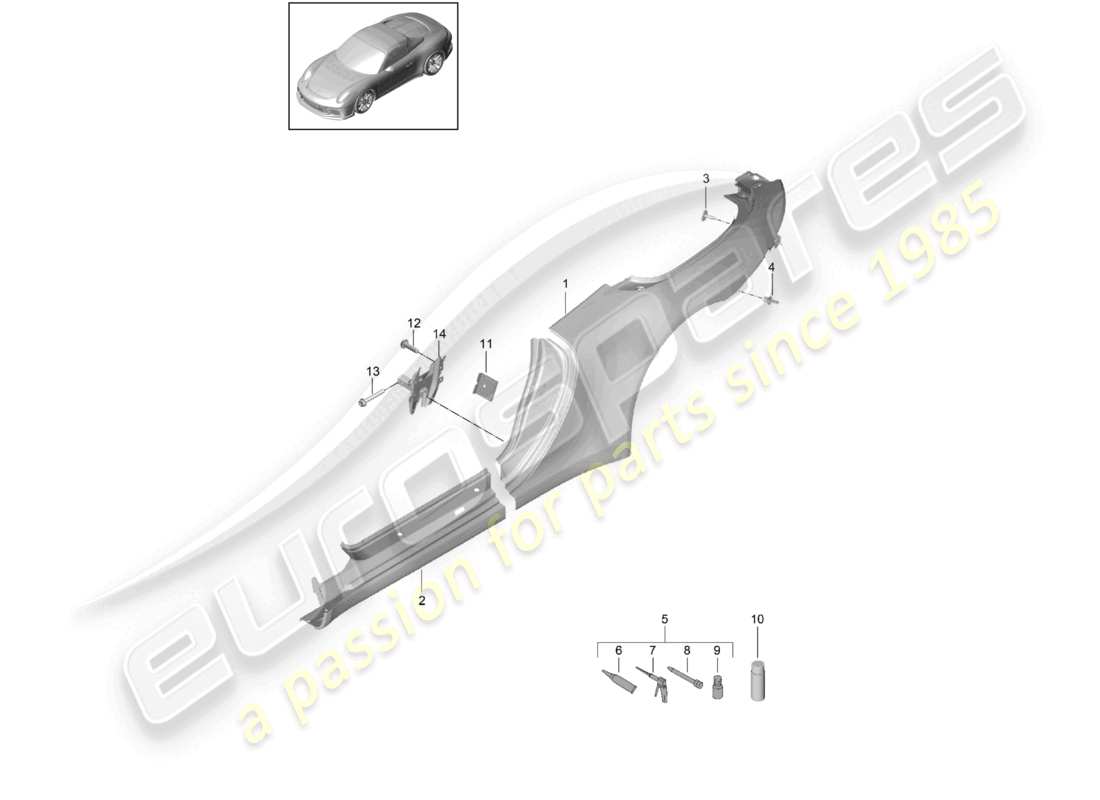 porsche 2021 (991-2 r/gt3/rs) seitenteil schnittteil - seitenwand teilebild