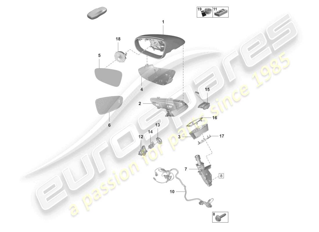porsche 2025 (taycan 9j1-2) aussenspiegel ersatzteildiagramm