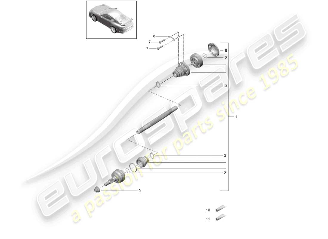 porsche 2021 (991-2 r/gt3/rs) antriebswelle d - mj 2018>> ersatzteildiagramm