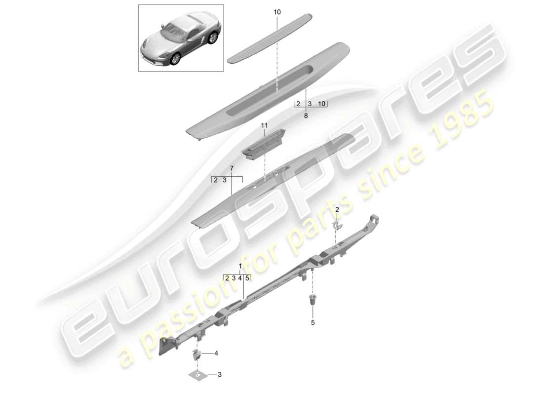 porsche 2023 (718 boxster) teilediagramm für die innere schwellerverkleidung