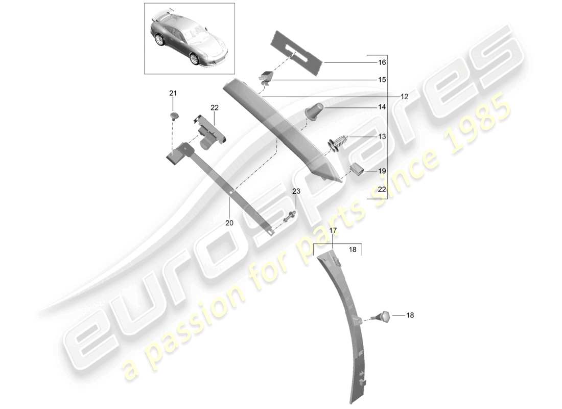 porsche 2021 (991-2 r/gt3/rs) a-säulenverkleidungen teilediagramm