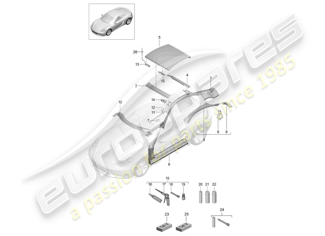 porsche 2022 (718 cayman) dachluke teilediagramm
