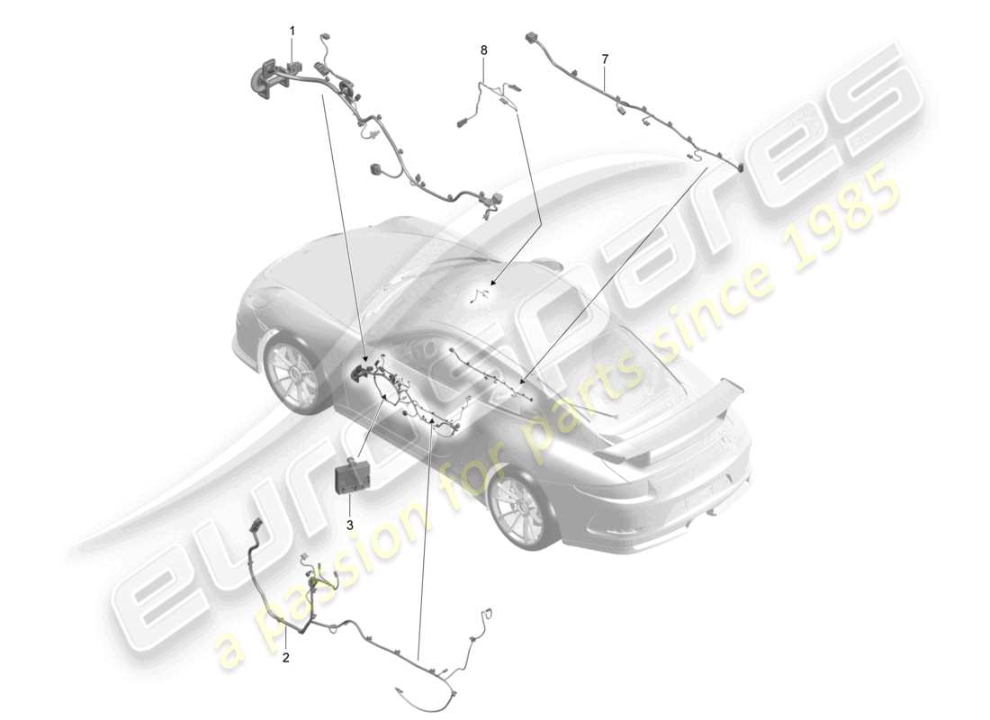 porsche 2021 (991-2 r/gt3/rs) kabelbäume türen mittelkonsole handschuhfach steuergeräte türen d >>- mj 2017 ersatzteilzeichnung