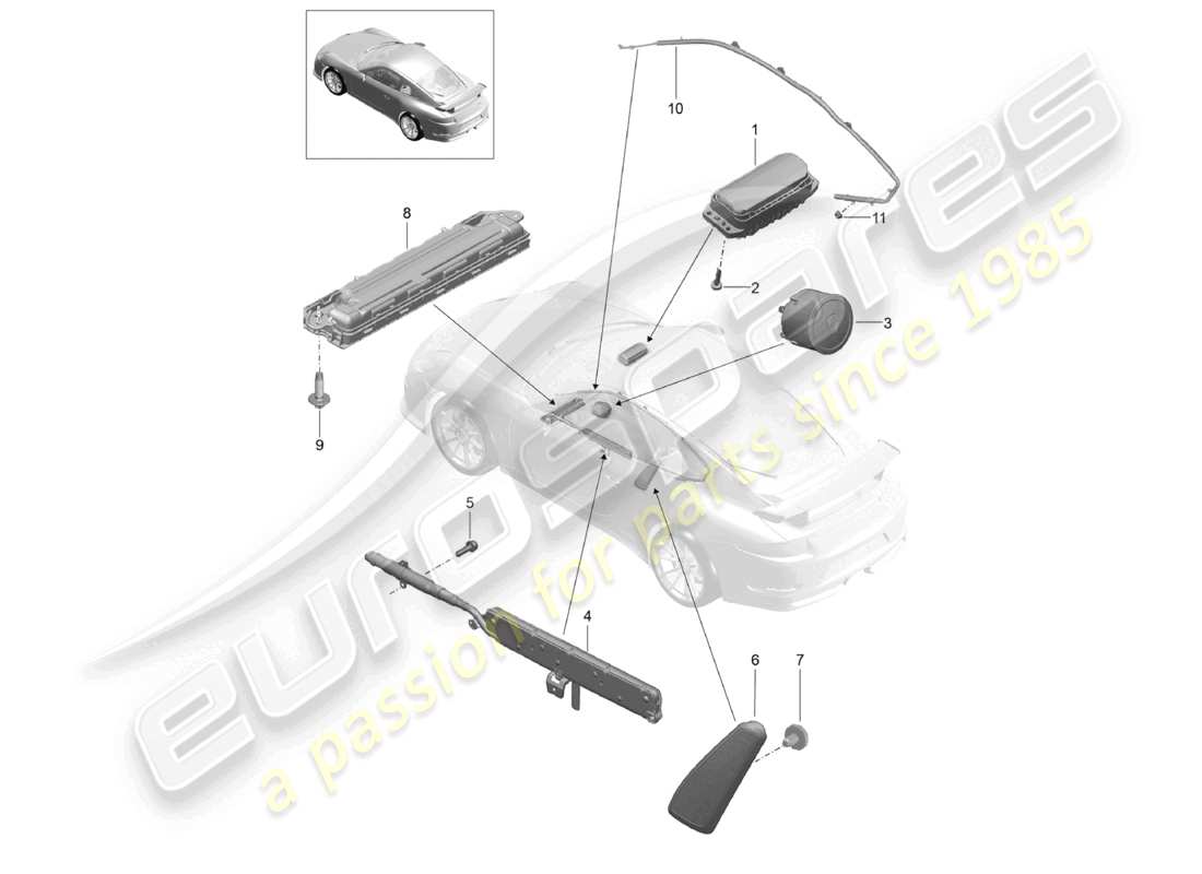 porsche 2021 (991-2 r/gt3/rs) airbag-teilediagramm