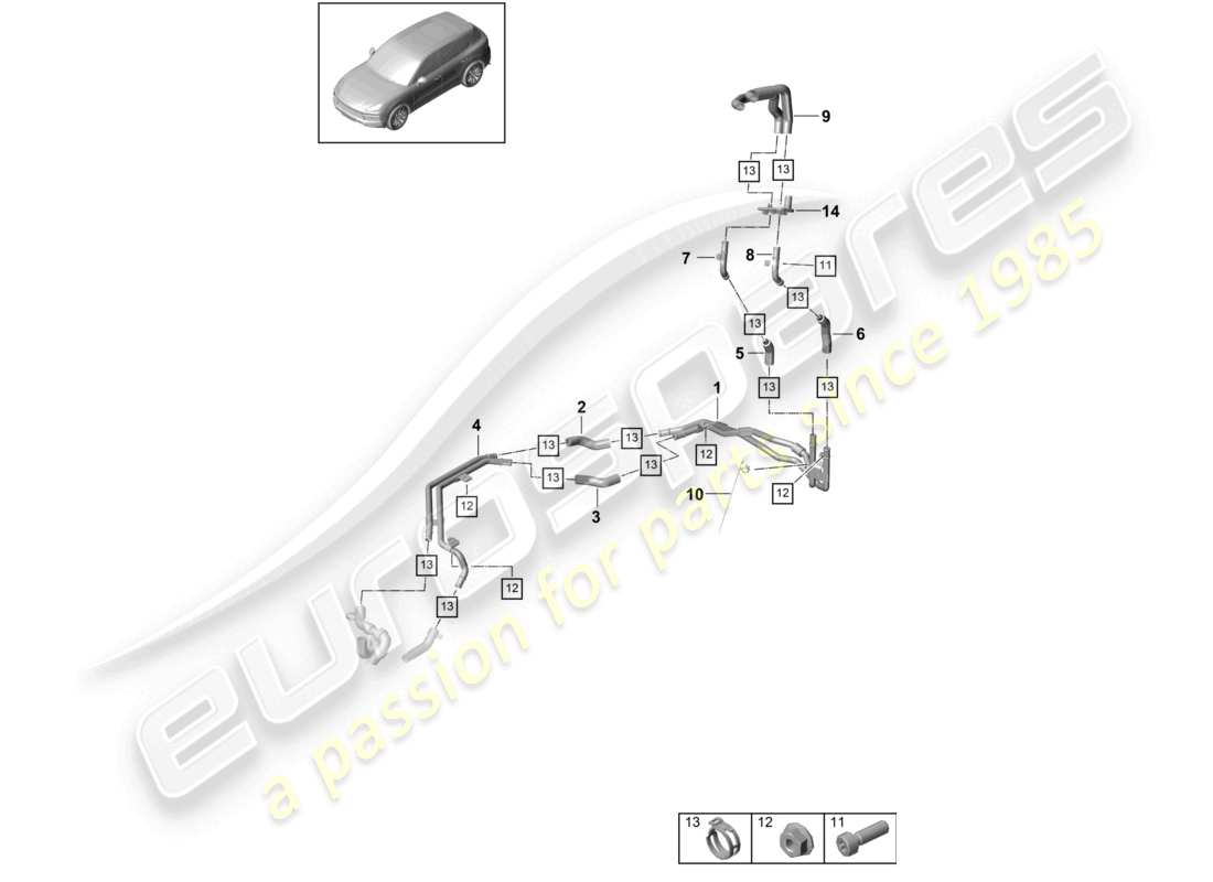 porsche 2024 (cayenne e3 9ya/9yb) heizung v6 heck niedertemperaturkreislauf für fahrzeuge mit hybridantrieb ersatzteilzeichnung