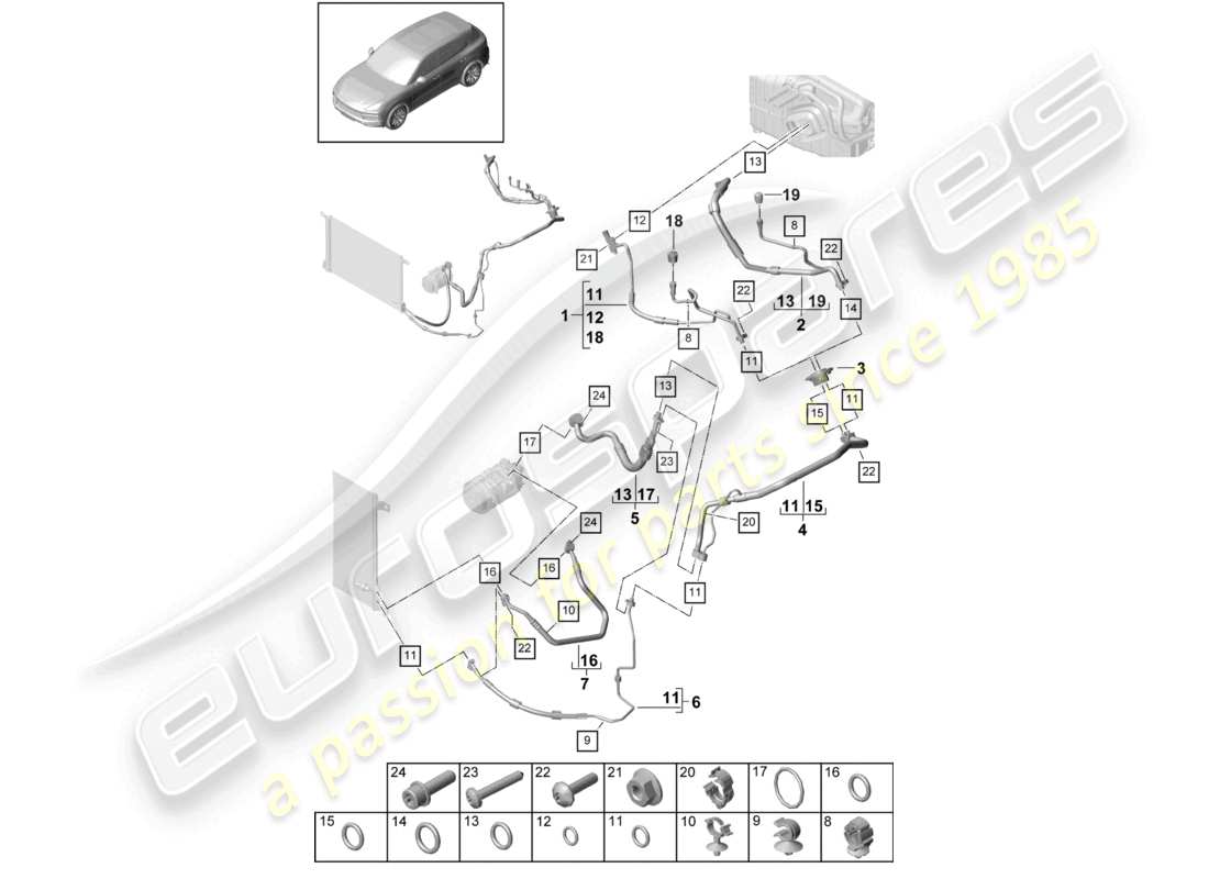 porsche 2024 (cayenne e3 9ya/9yb) klimaanlage kältemittelleitung v8 r134a teilediagramm