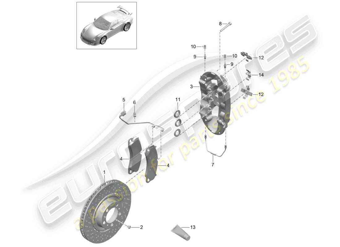 porsche 2021 (991-2 r/gt3/rs) scheibenbremse pccb vorderachse d - mj 2018>> ersatzteildiagramm