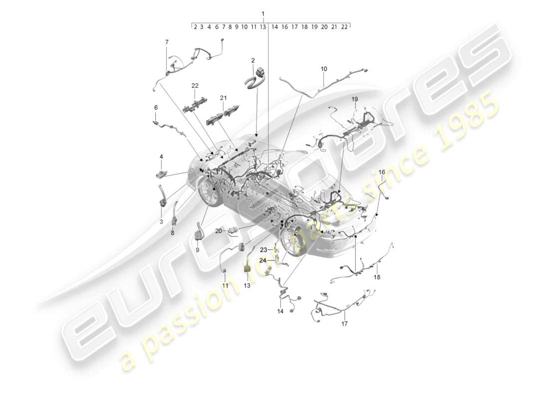 porsche 2021 (991-2 r/gt3/rs) kabelbäume fahrgastraum- und teilabschnittskabelbaum d - mj 2018>> ersatzteildiagramm
