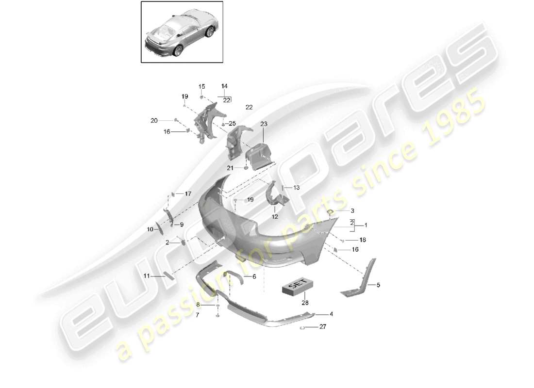 porsche 2021 (991-2 r/gt3/rs) stoßstange hinten, ersatzteildiagramm