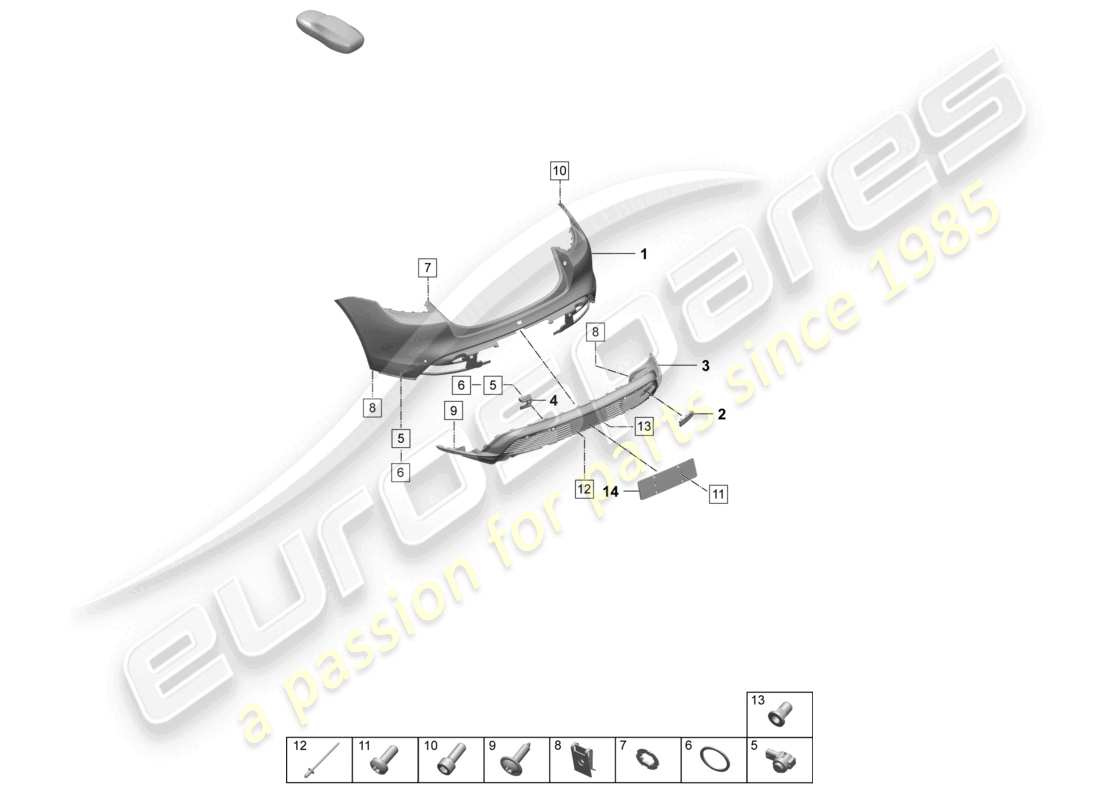 porsche 2025 (taycan 9j1-2) stoßfänger hinten für ausstattungsvariante: basic ersatzteildiagramm