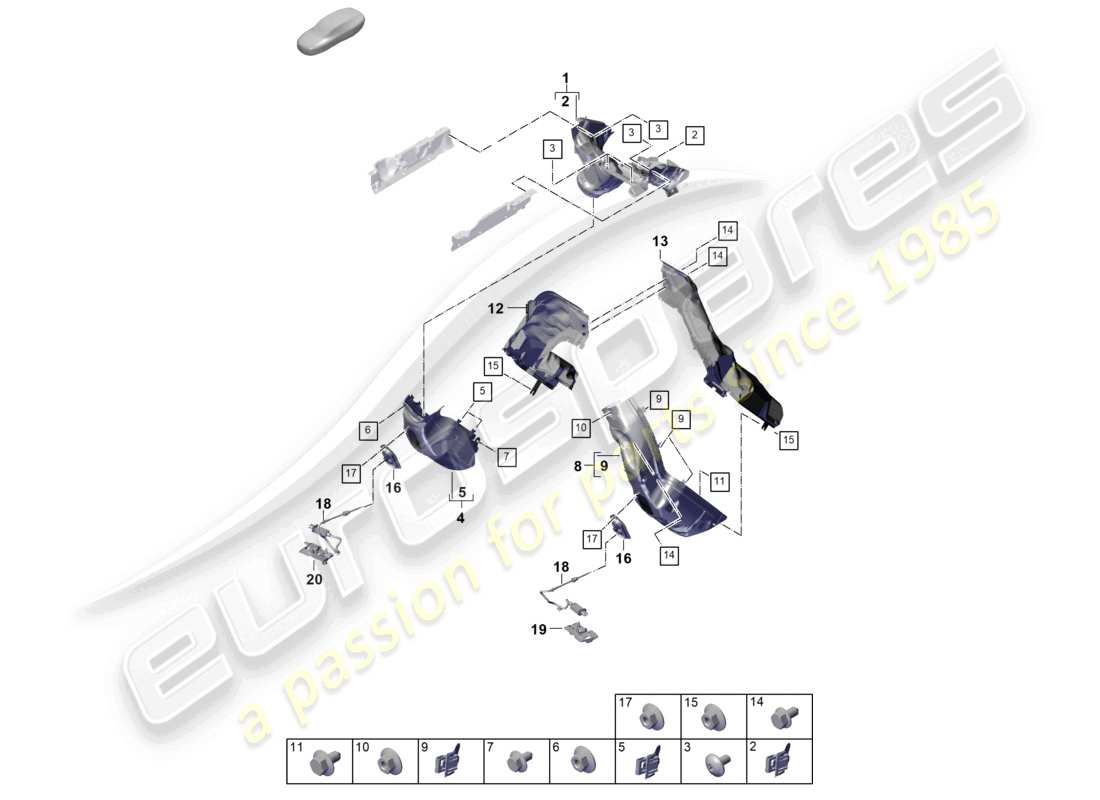 porsche 2024 (panamera 976) abgasanlage wärmedämmung luftführungskanal für fahrzeuge mit ottopartikelfilter teilediagramm