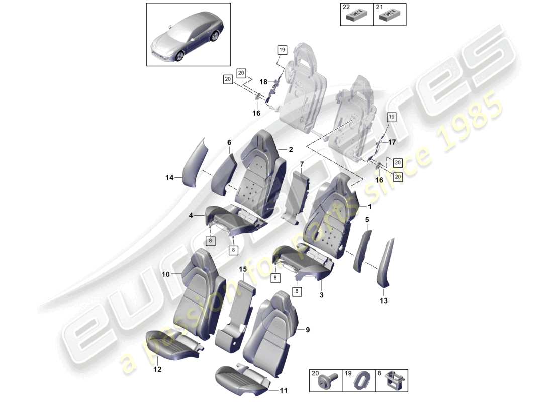 porsche 2021 (panamera 971-1) sitzrückseite für fahrzeuge mit verlängertem radstand komfortausführung schaumstoffteil-sitzbezüge teilediagramm