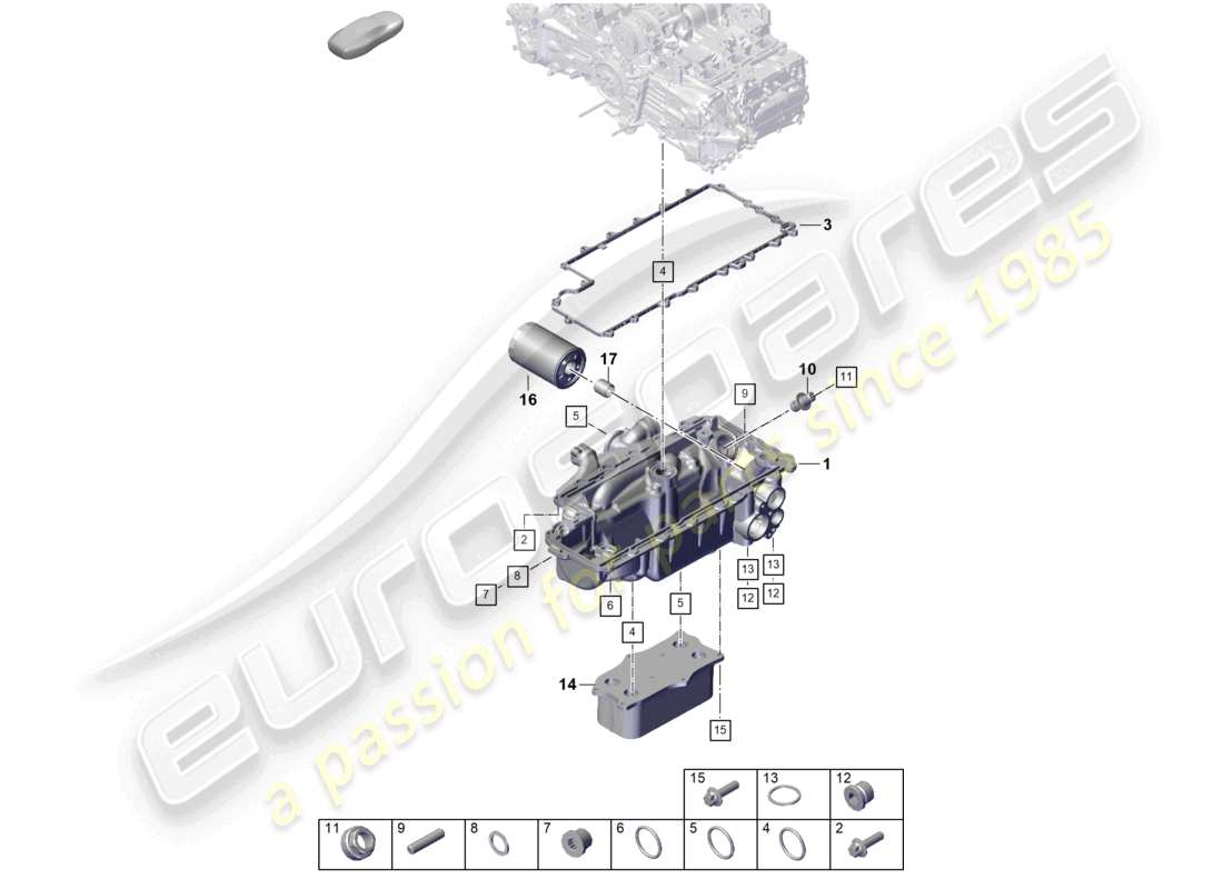 porsche 2023 (718 boxster spyder) motor (öldruck/schmiertechnik) ölfilter wärmetauscher ölführendes gehäuse teilediagramm