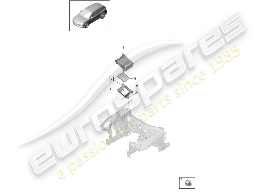 porsche 2021 (cayenne e3 9ya/9yb) frischlufteinlass luftverteilergehäuse teilediagramm