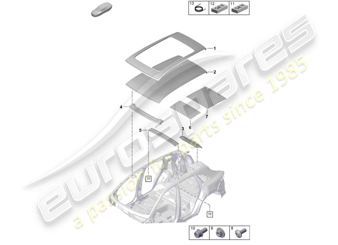 porsche 2025 (cayenne e3 pa) dachquerträger-teilediagramm