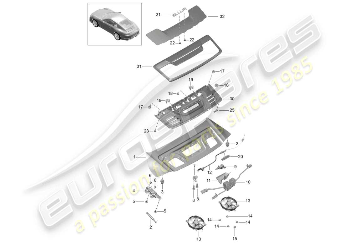 porsche 2021 (991-2 r/gt3/rs) abdeckung hinten teilediagramm