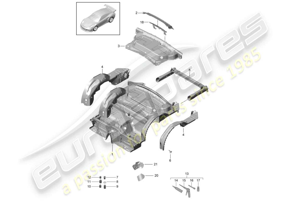 porsche 2021 (991-2 r/gt3/rs) hinteres ende teilediagramm