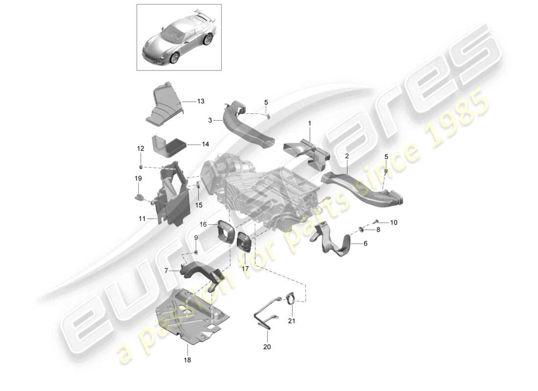 porsche 2021 (991-2 r/gt3/rs) luftführer teilediagramm