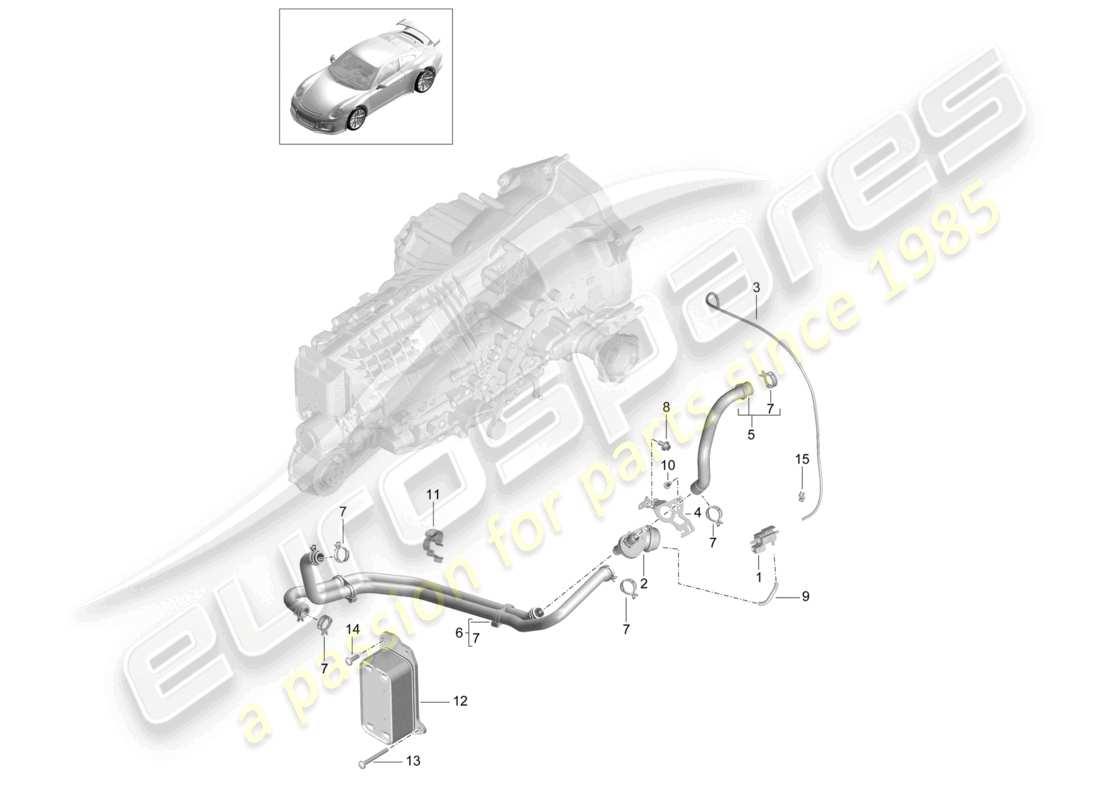 porsche 2021 (991-2 r/gt3/rs) ölleitung des wärmetauschers des schaltgetriebes wasserleitung teilediagramm