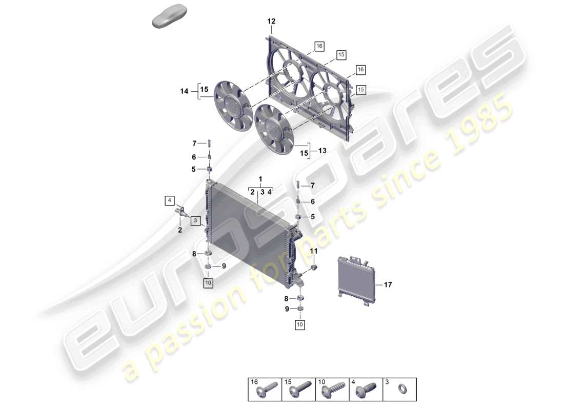 porsche 2025 (cayenne e3 pa) kühlmittelkühlsystem kühler für kühlmittel kühlerverkleidung teilediagramm
