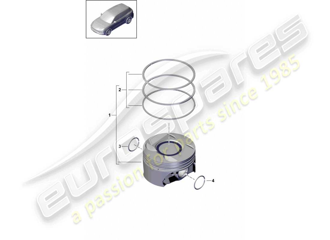 porsche 2021 (cayenne e3 9ya/9yb) kolben komplett kolbenring teilediagramm