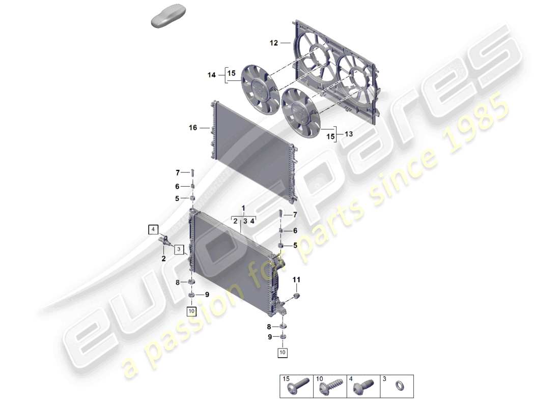 porsche 2024 (cayenne e3 pa) kühlmittelkühlsystem kühler für kühlmittel kühlerverkleidung teilediagramm