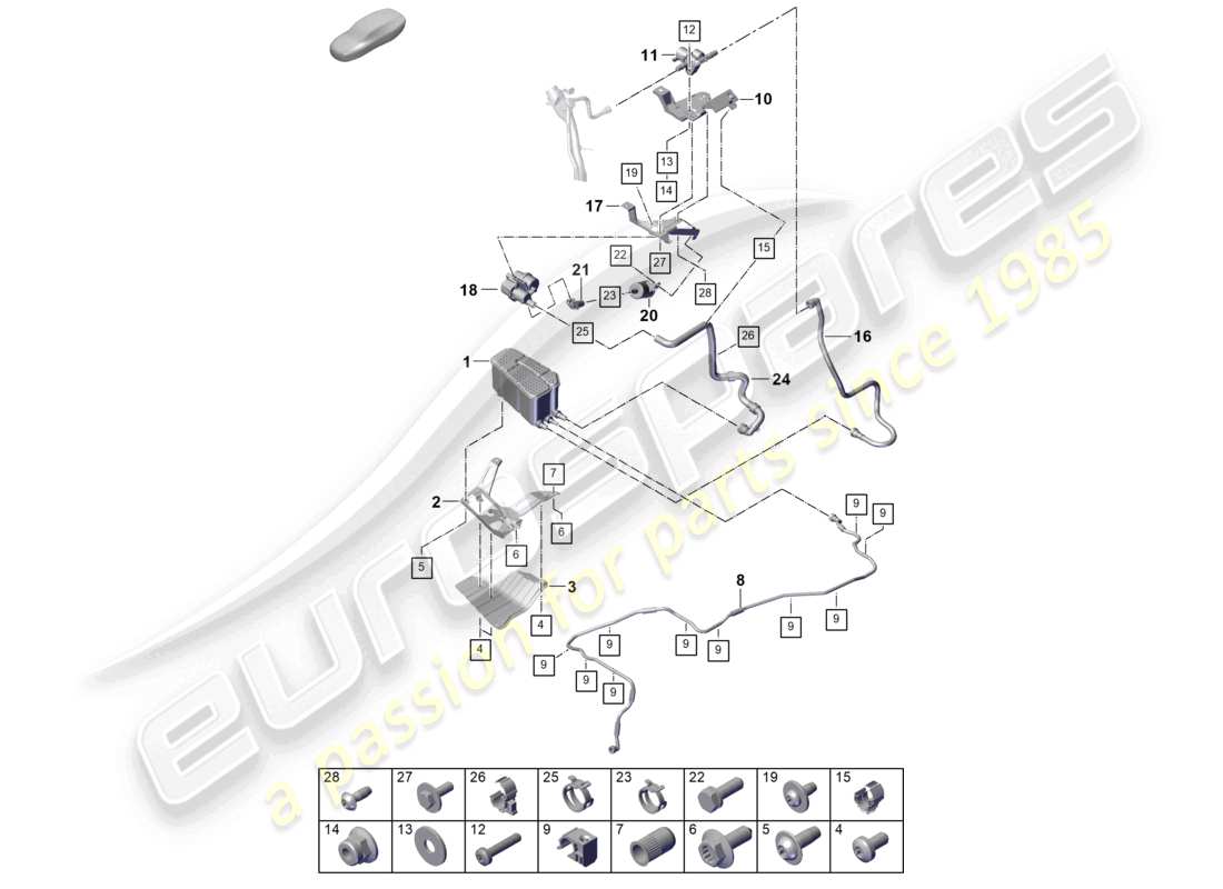 porsche 2025 (cayenne e3 pa) aktivkohlebehälter teilediagramm