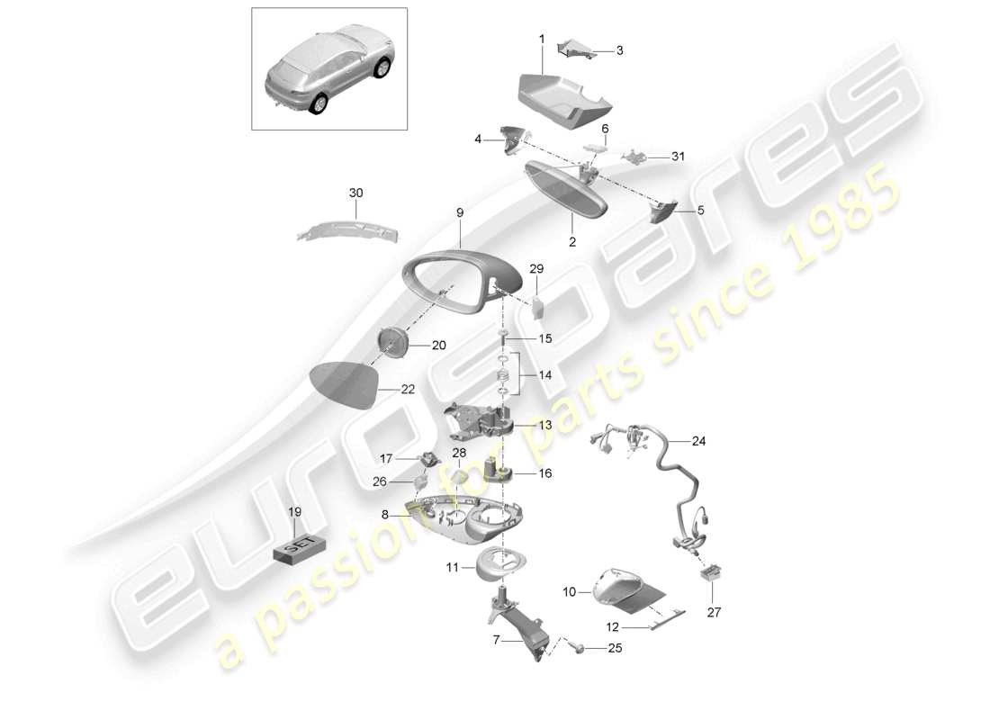 porsche 2021 (macan) innenspiegel außenspiegel zubehör teilediagramm