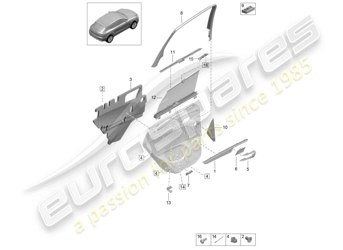 porsche 2021 (macan) zubehör hecktürverkleidung teilediagramm
