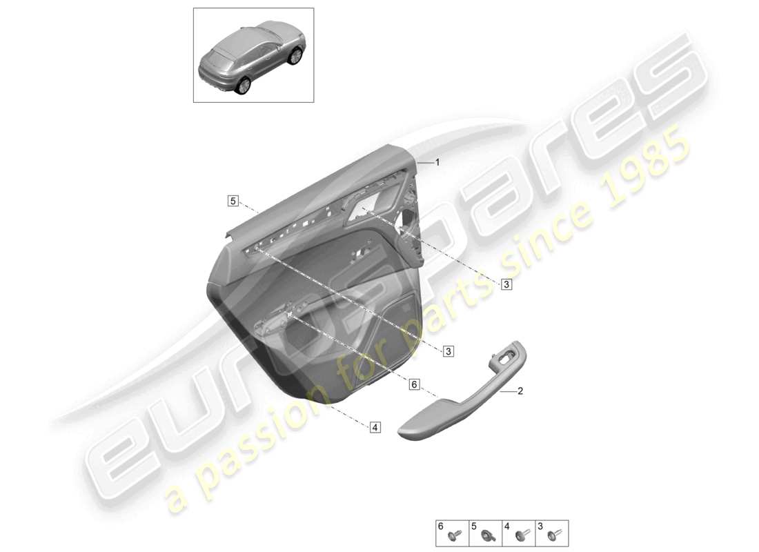 porsche 2021 (macan) türverkleidungen hintertüren für modelle mit kunstlederverkleidung innenbeleuchtung komfort teilediagramm