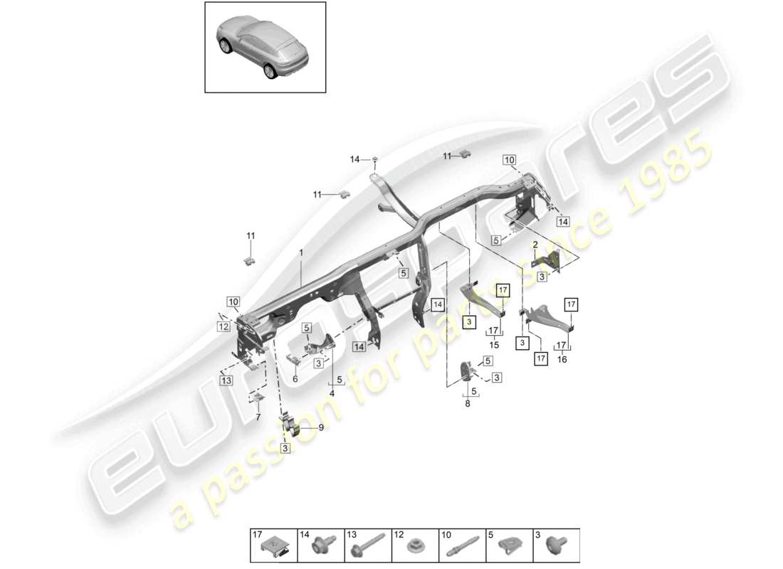 porsche 2021 (macan) halterahmen armaturenbrett teilediagramm