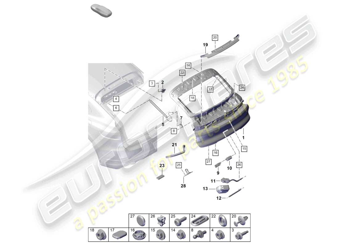 porsche 2024 (cayenne e3 pa) hintere klappe - teilediagramm