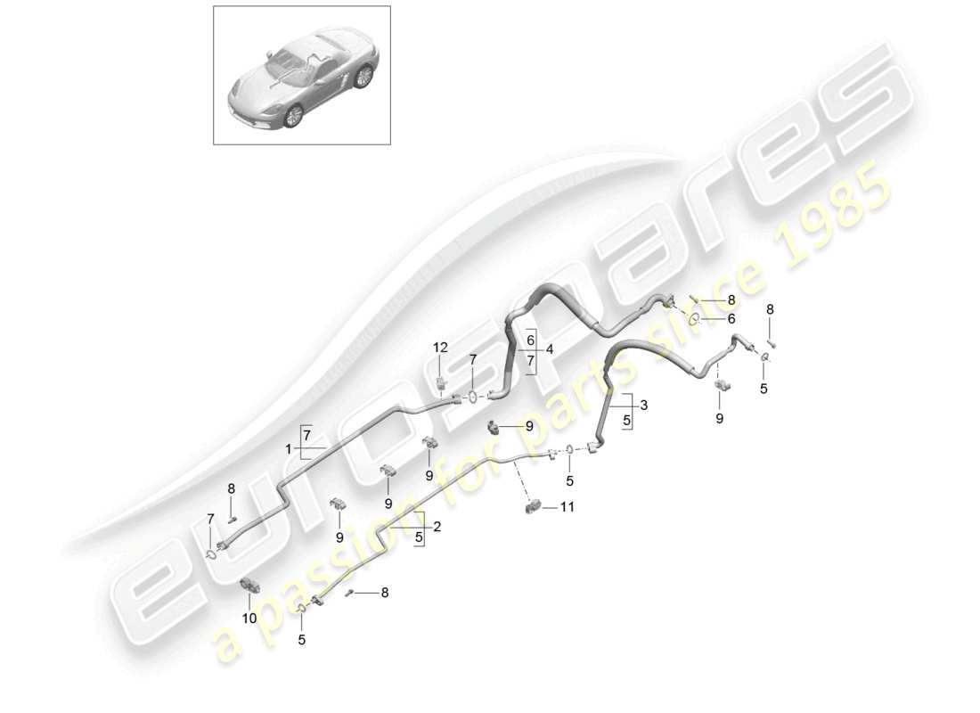 porsche 2023 (718 boxster) kältemittelkreislauf unterboden und heckteil teilediagramm