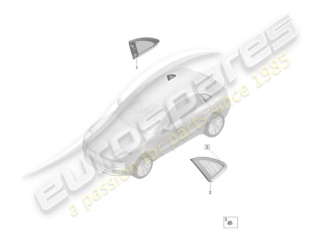 porsche 2021 (macan) seitenfenster (nicht zu öffnen) für hintere seitenwand ersatzteildiagramm