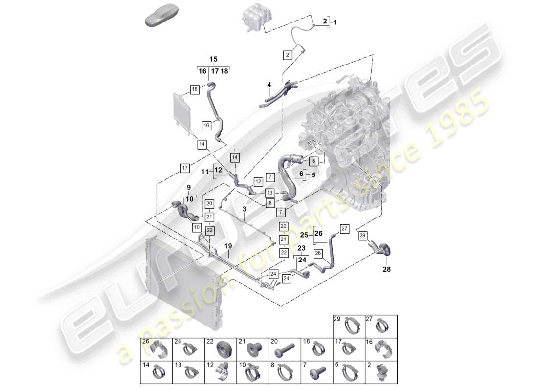porsche 2024 (cayenne e3 pa) kühlmittelkühlsystem kühlmittelausgleichsbehälter kühlmittelleitung teilediagramm