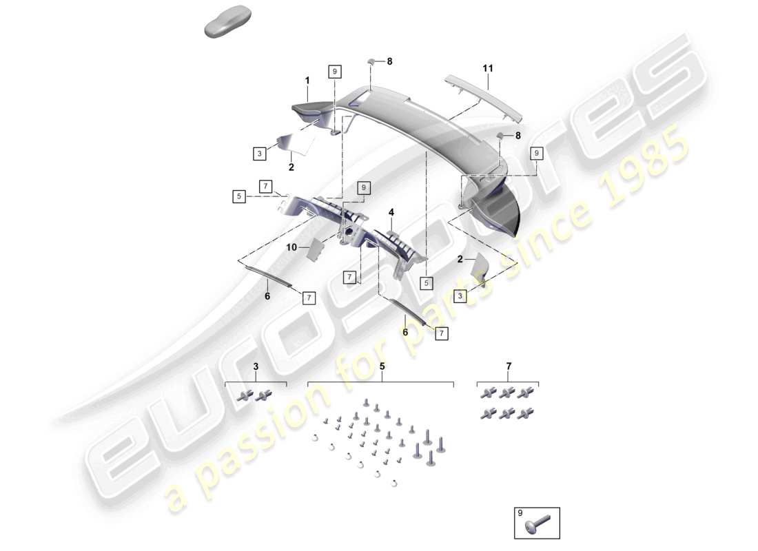 porsche 2020 (992-1 turbo / s) heckspoiler unterteil teilediagramm